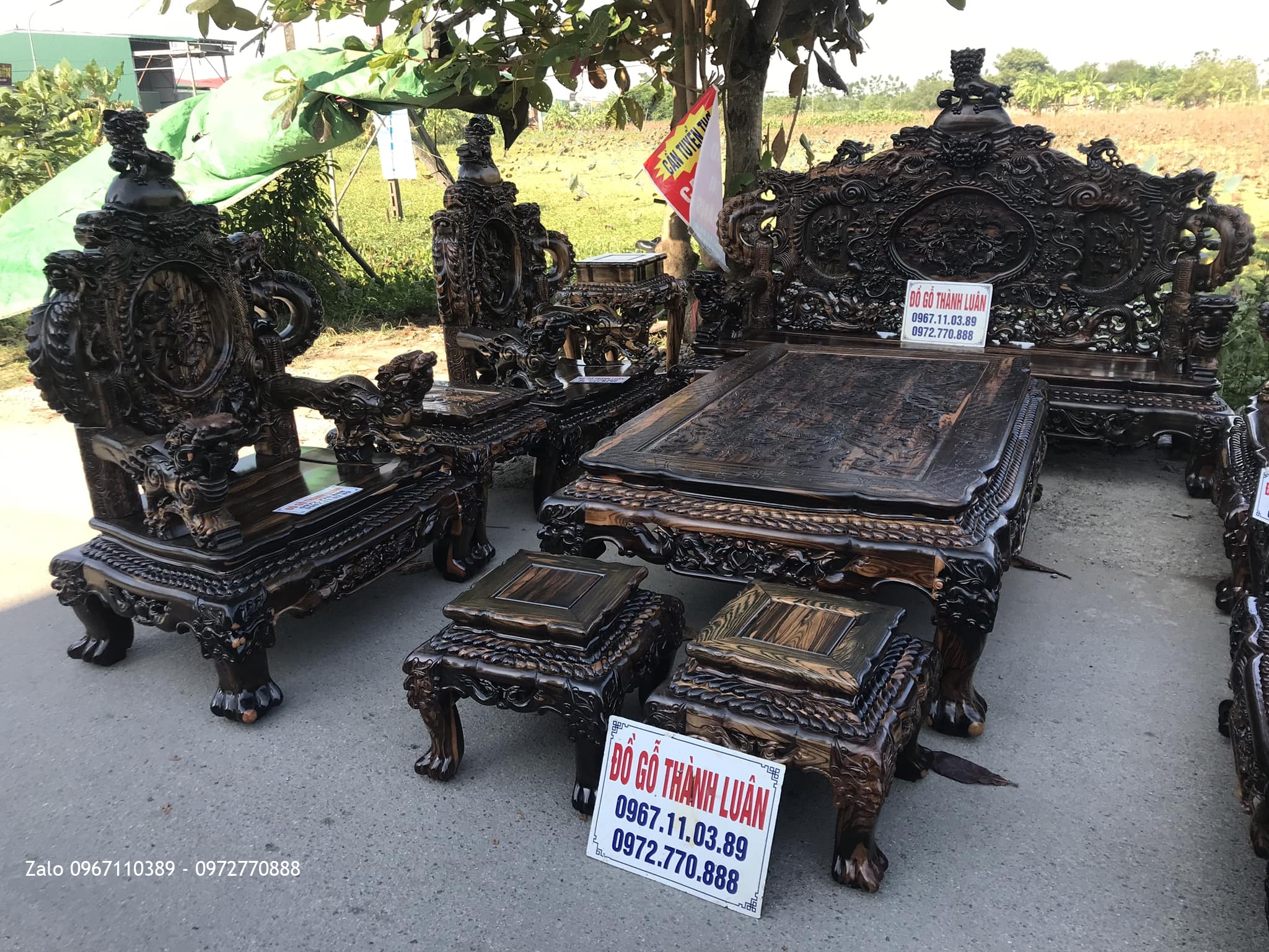 Bộ Bàn Ghế Đỉnh Rồng Gỗ Mun 12 Món Siêu Víp. Anh Đồng Quận 10 TPHCM.