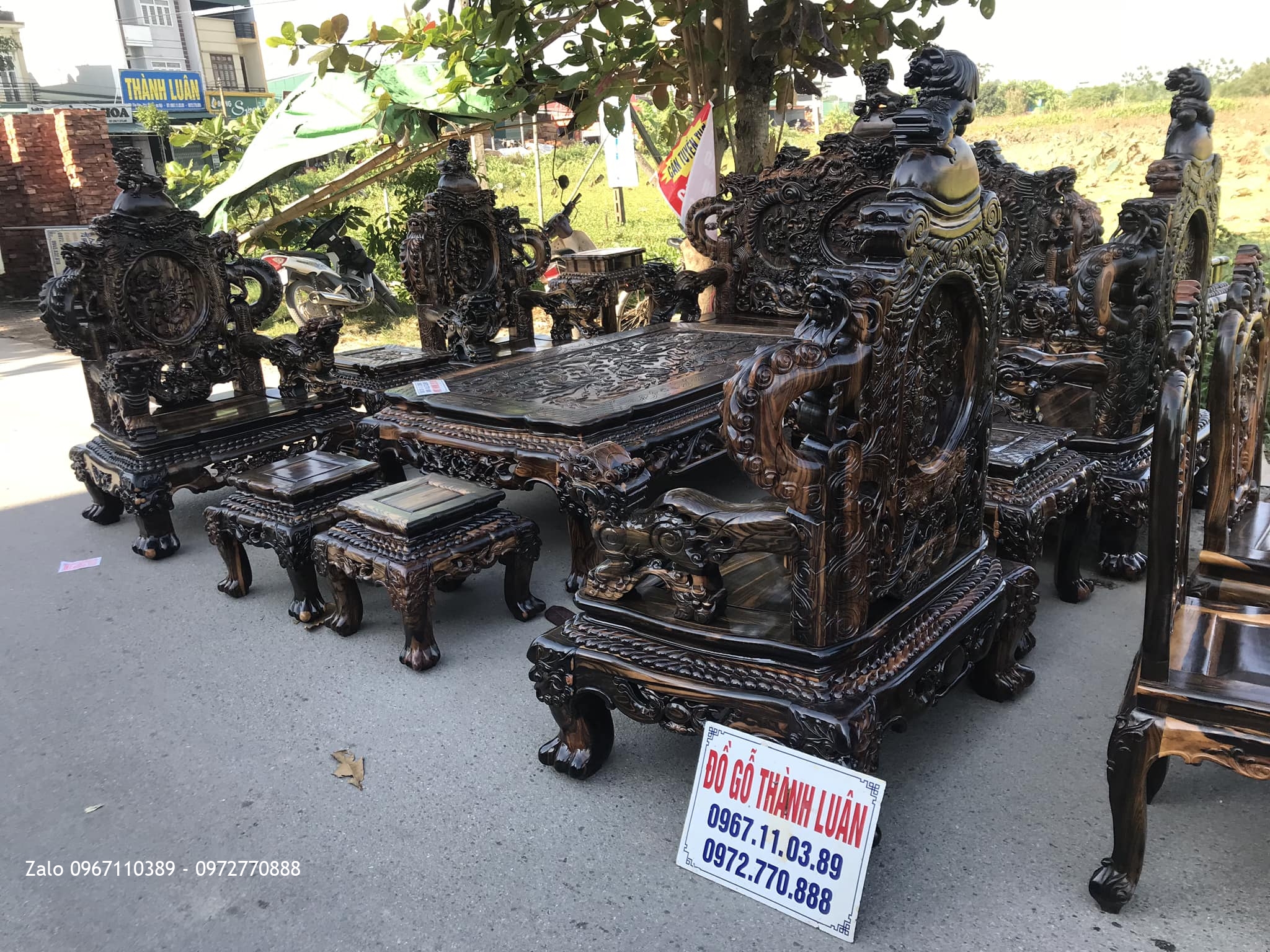 Bộ Bàn Ghế Đỉnh Rồng Gỗ Mun 12 Món Siêu Víp. Anh Đồng Quận 10 TPHCM.,,