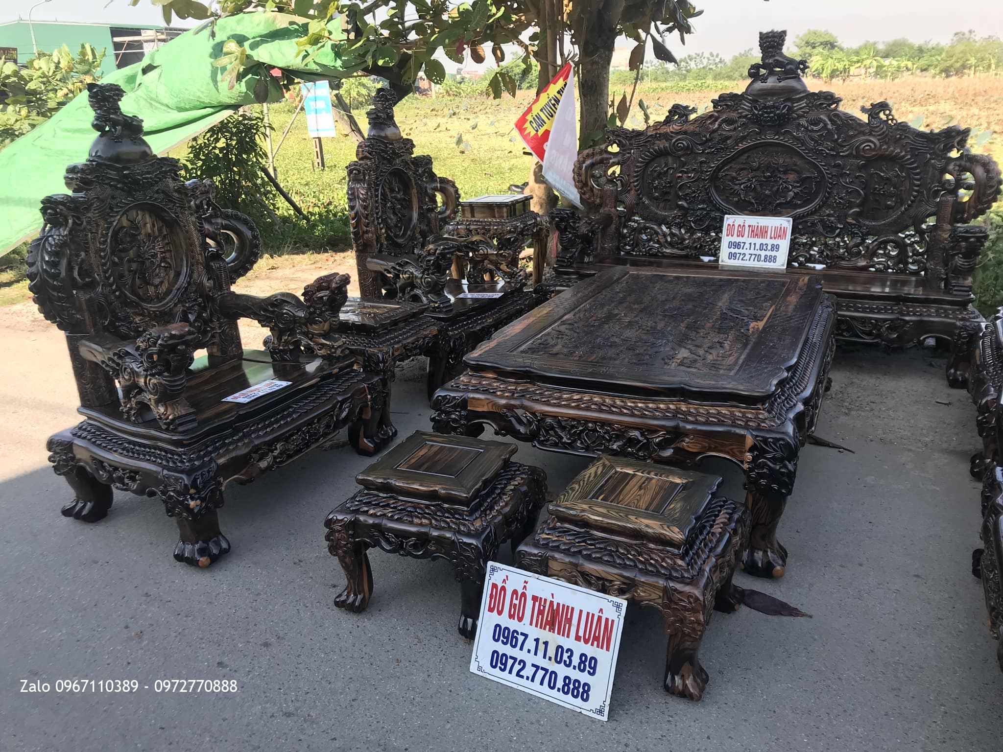 Bộ Bàn Ghế Đỉnh Rồng Gỗ Mun 12 Món Siêu Víp. Anh Đồng Quận 10 TPHCM.