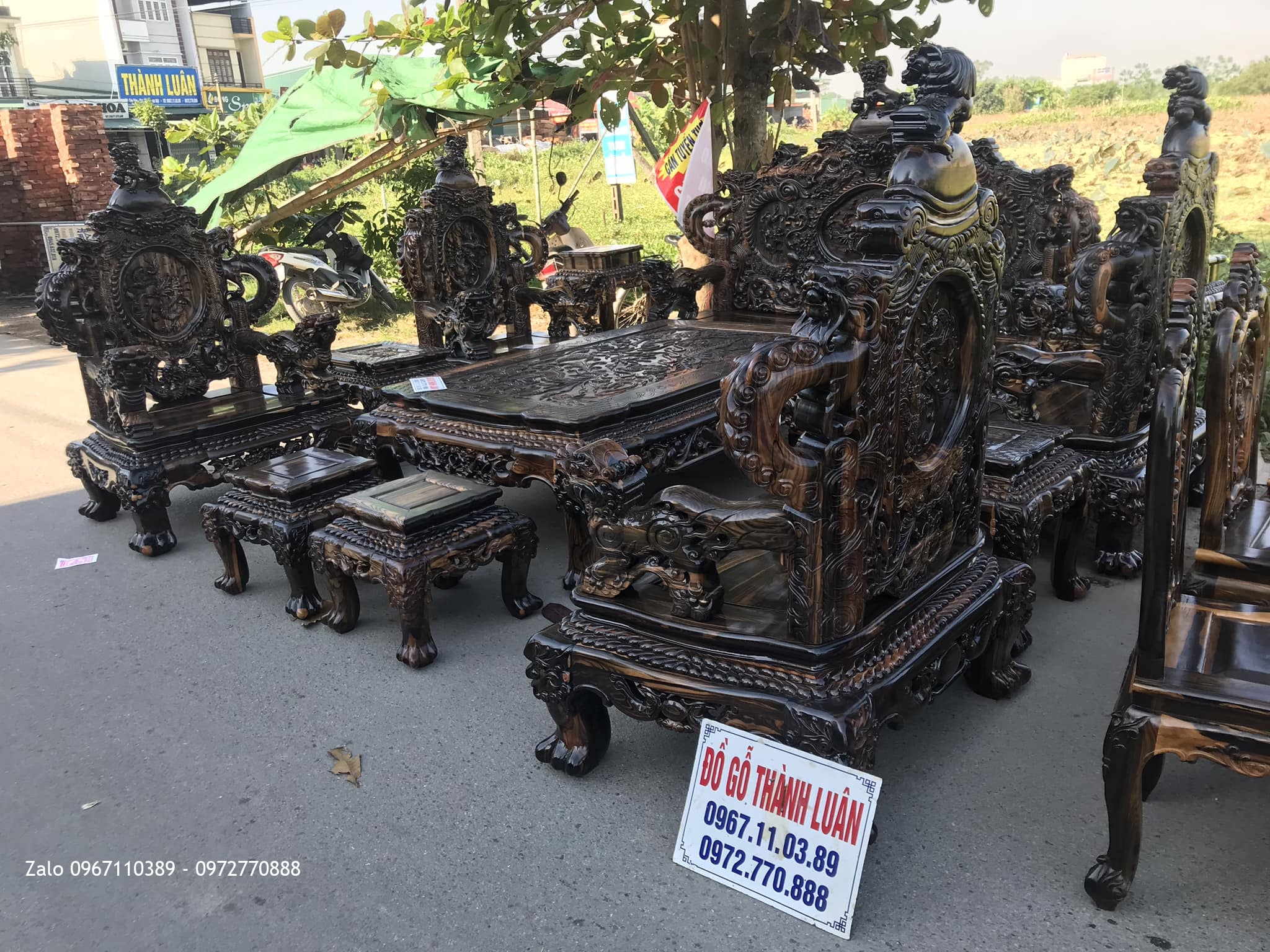 Bộ Bàn Ghế Đỉnh Rồng Gỗ Mun 12 Món Siêu Víp. Anh Đồng Quận 10 TPHCM::.