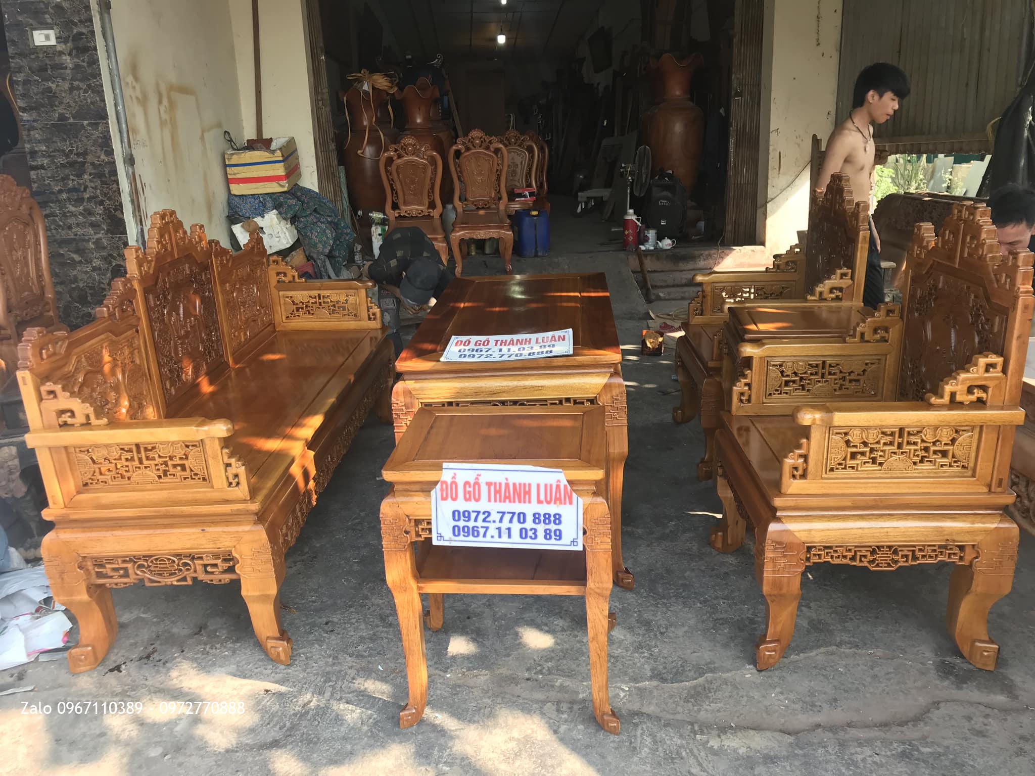 Bộ Trường Kỷ Huế Đục Cỗ Đồ Gỗ Gụ 6 Món. Khách Dương Nội Hà Đông