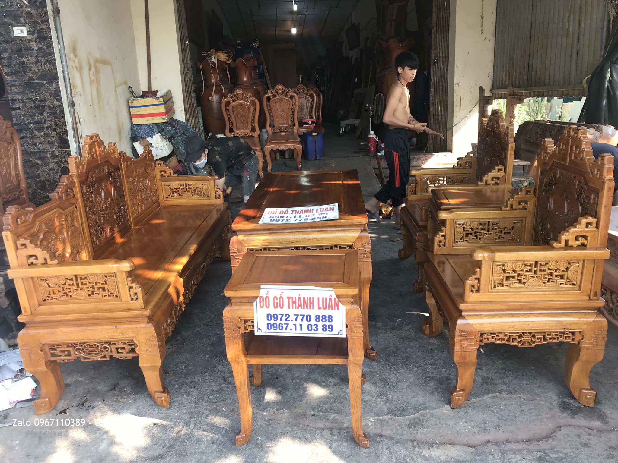 Bộ Trường Kỷ Huế Đục Cỗ Đồ Gỗ Gụ 6 Món. Khách Dương Nội Hà Đông