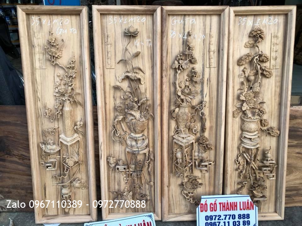 Bộ Tranh Tứ Bình Gỗ Gụ Dày 5cm Đục Kênh Bong. Khách Hải Phòng