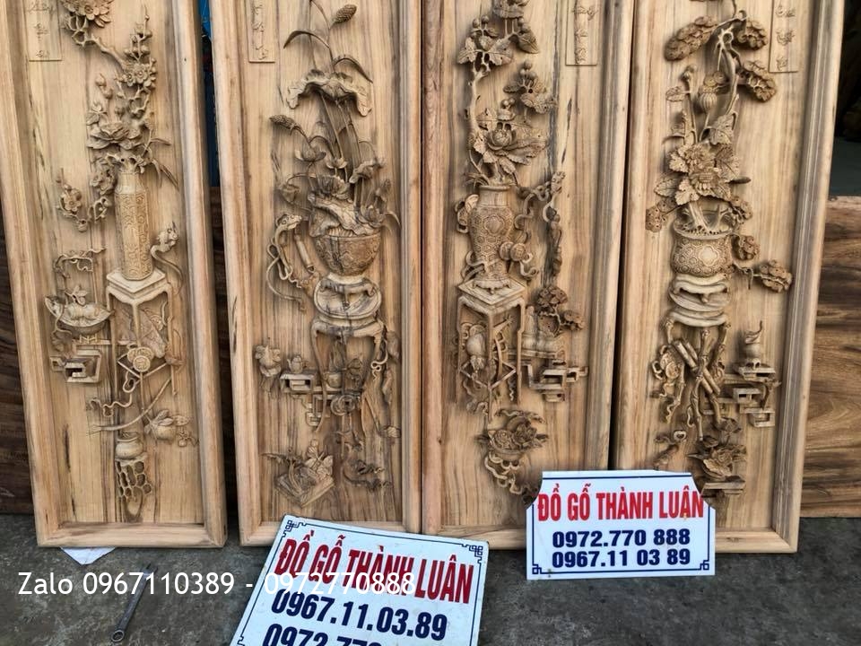 Bộ Tranh Tứ Bình Gỗ Gụ Dày 5cm Đục Kênh Bong. Khách Hải Phòng,