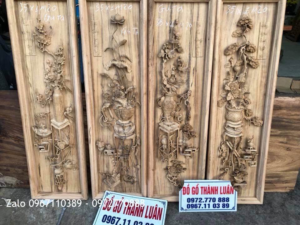 Bộ Tranh Tứ Bình Gỗ Gụ Dày 5cm Đục Kênh Bong. Khách Hải Phòng.
