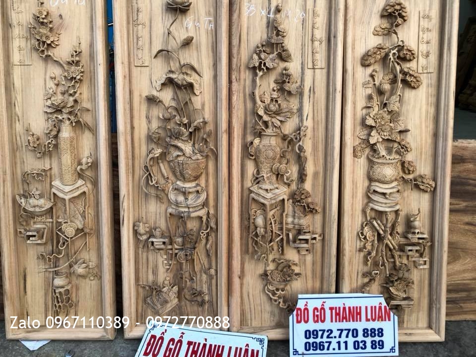 Bộ Tranh Tứ Bình Gỗ Gụ Dày 5cm Đục Kênh Bong. Khách Hải Phòng..