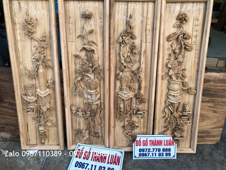 Bộ Tranh Tứ Bình Gỗ Gụ Dày 5cm Đục Kênh Bong. Khách Hải Phòng..