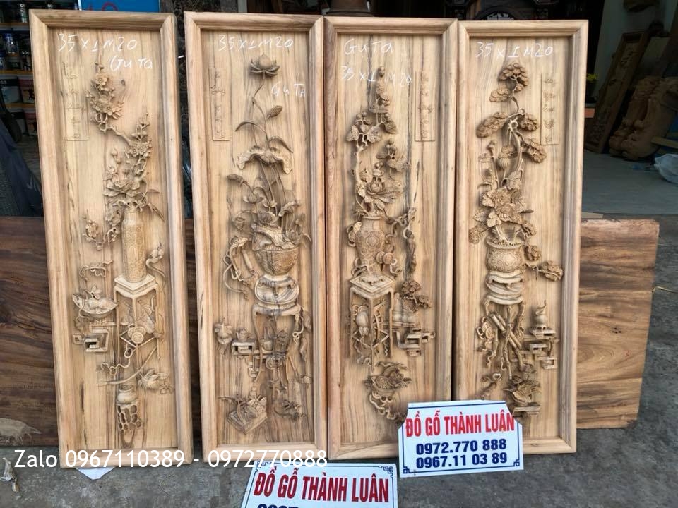 Bộ Tranh Tứ Bình Gỗ Gụ Dày 5cm Đục Kênh Bong. Khách Hải Phòng.