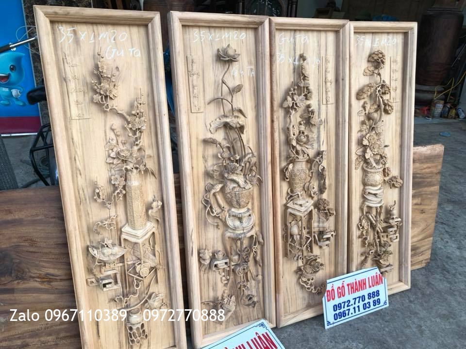 Bộ Tranh Tứ Bình Gỗ Gụ Dày 5cm Đục Kênh Bong. Khách Hải Phòng