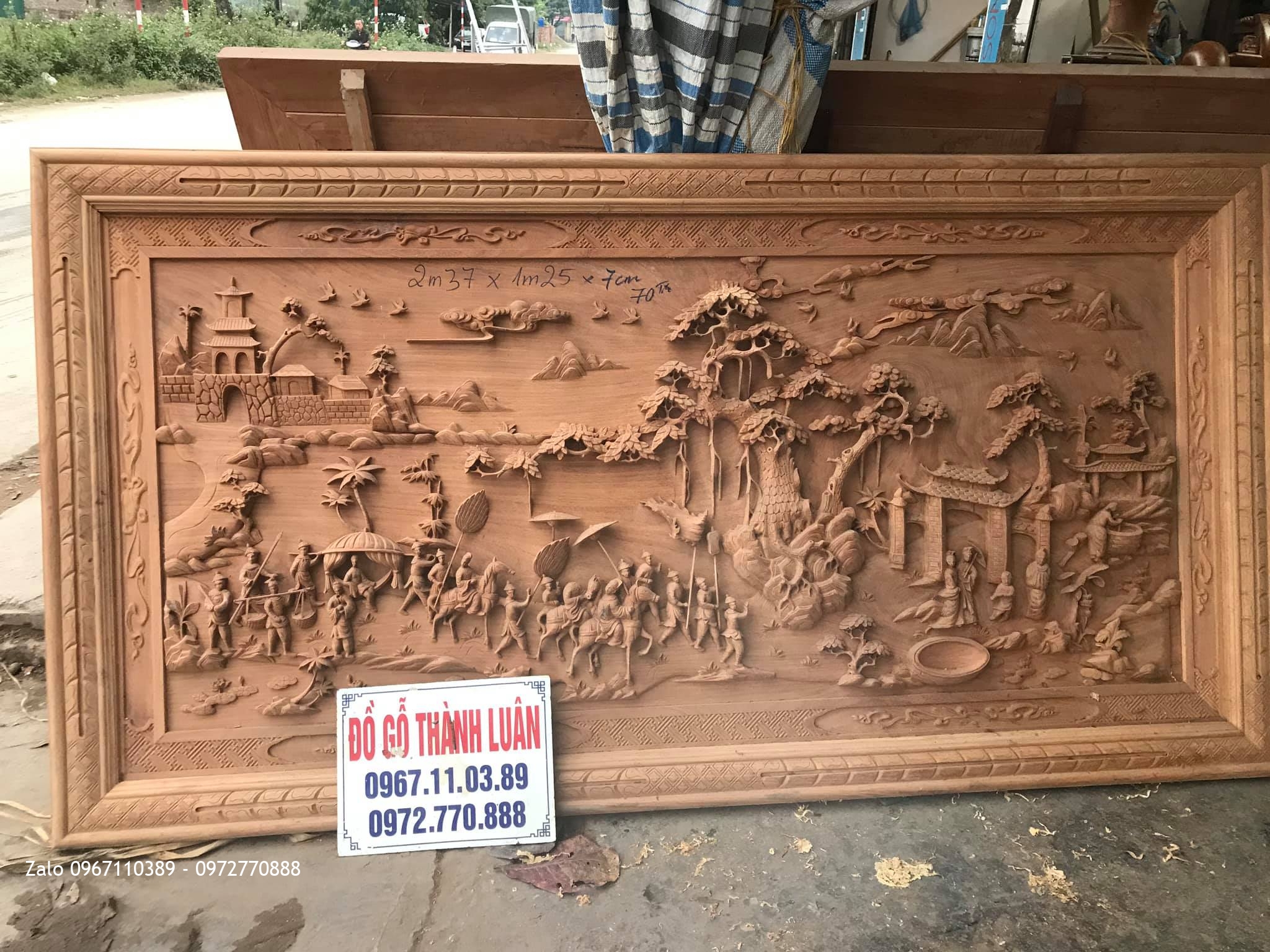 Tranh Quy Bái Tổ Gỗ Gõ Đỏ 2m37x1m27x8cm