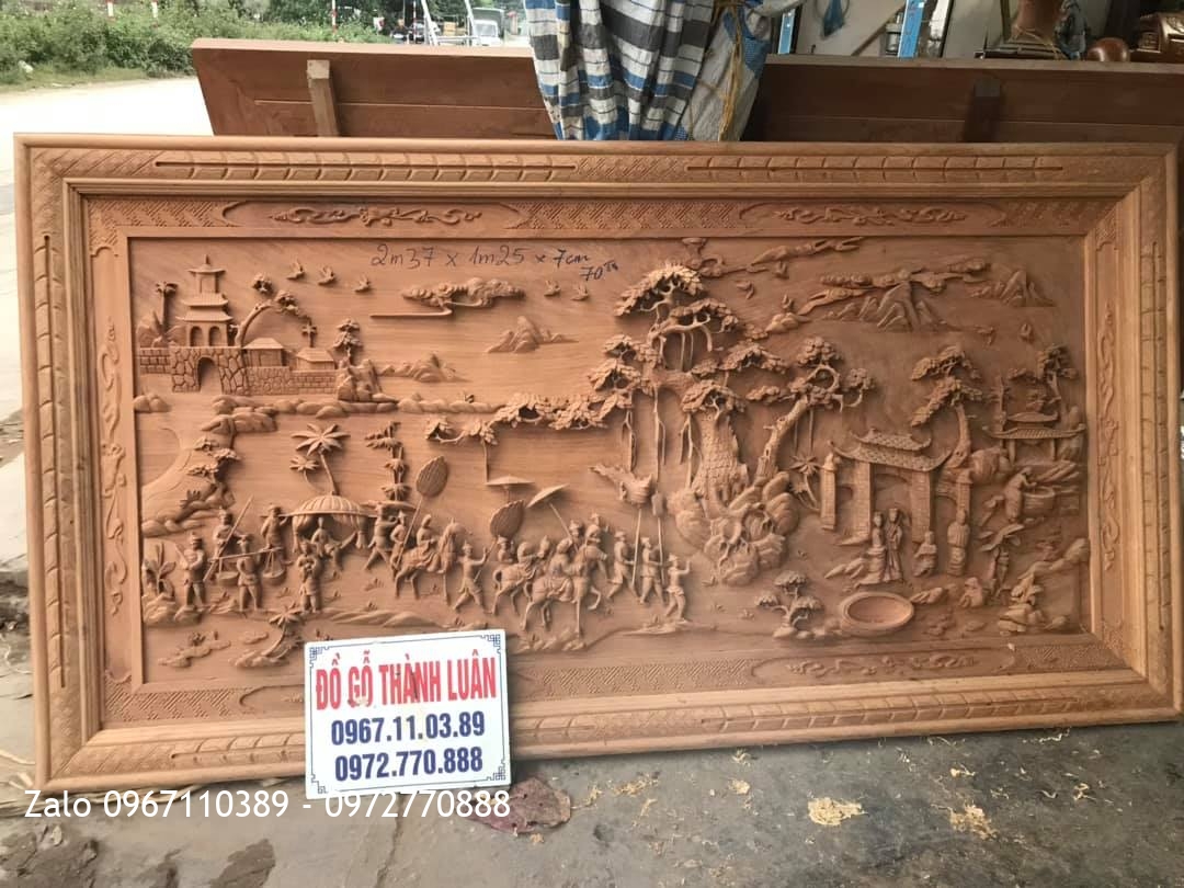 Tranh Quy Bái Tổ Gỗ Gõ Đỏ 2m37x1m27x8cm
