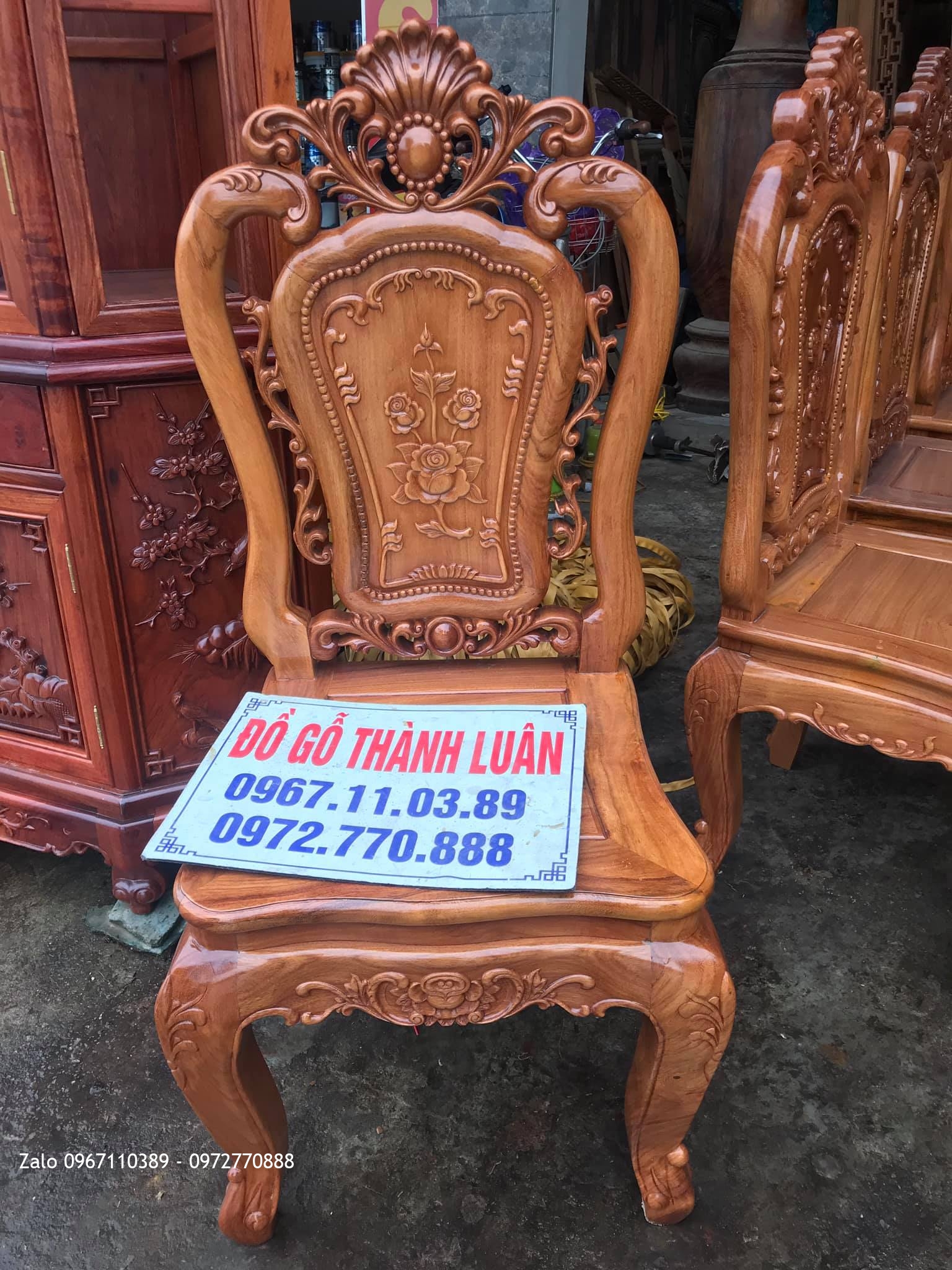 Bộ Bàn Ghế Ăn Mẫu Hoa Lan Tây Gỗ Gõ Đỏ. Anh Chí Vũng Tàu.,