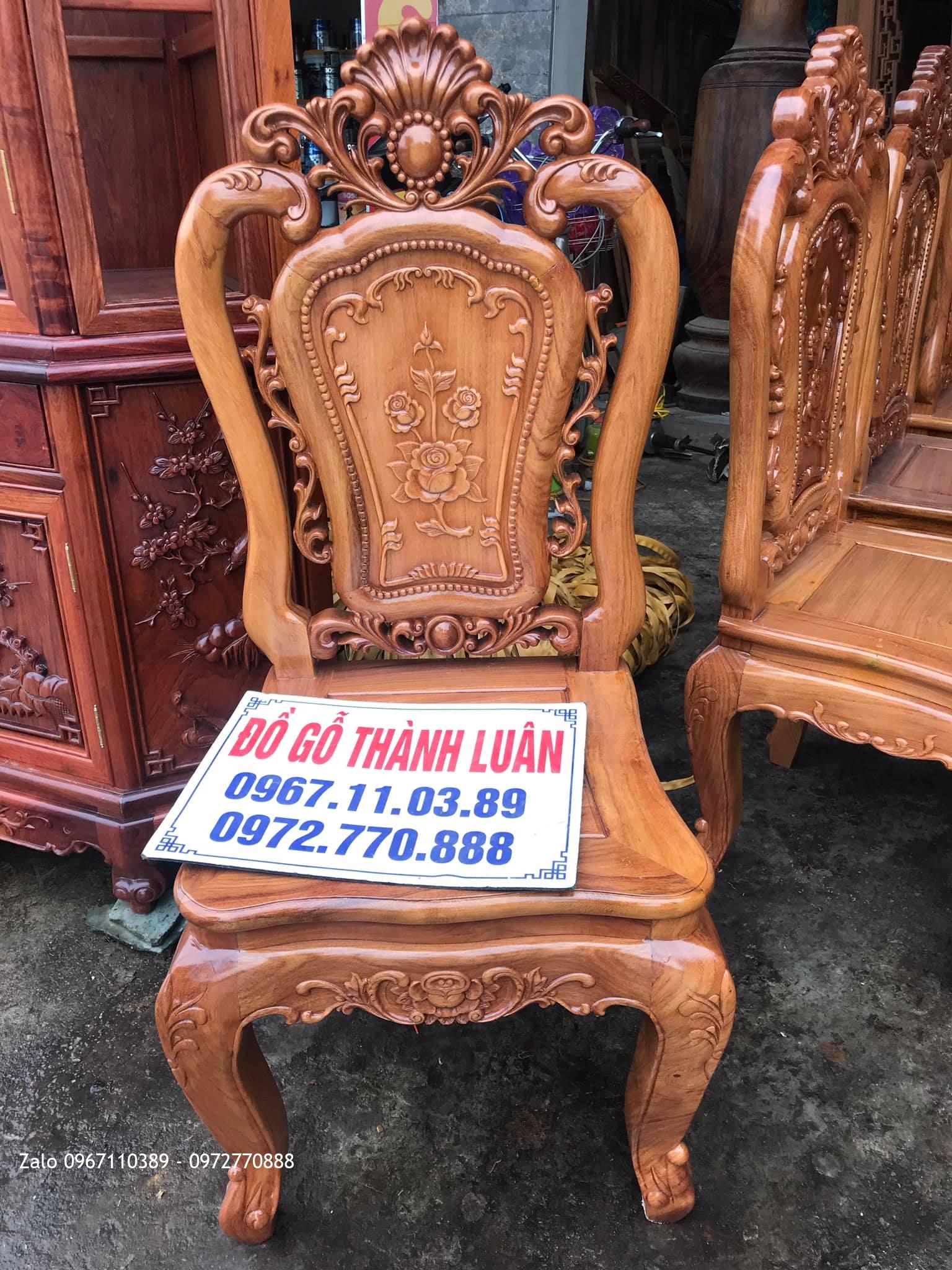 Bộ Bàn Ghế Ăn Mẫu Hoa Lan Tây Gỗ Gõ Đỏ. Anh Chí Vũng Tàu.,