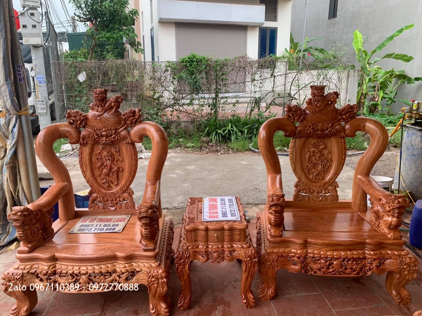 Bộ Ghế Nghê Bảo Đỉnh Gỗ Hương Đá cột 12 chân 14 10 món. A Tuyến Vũng Tàu..