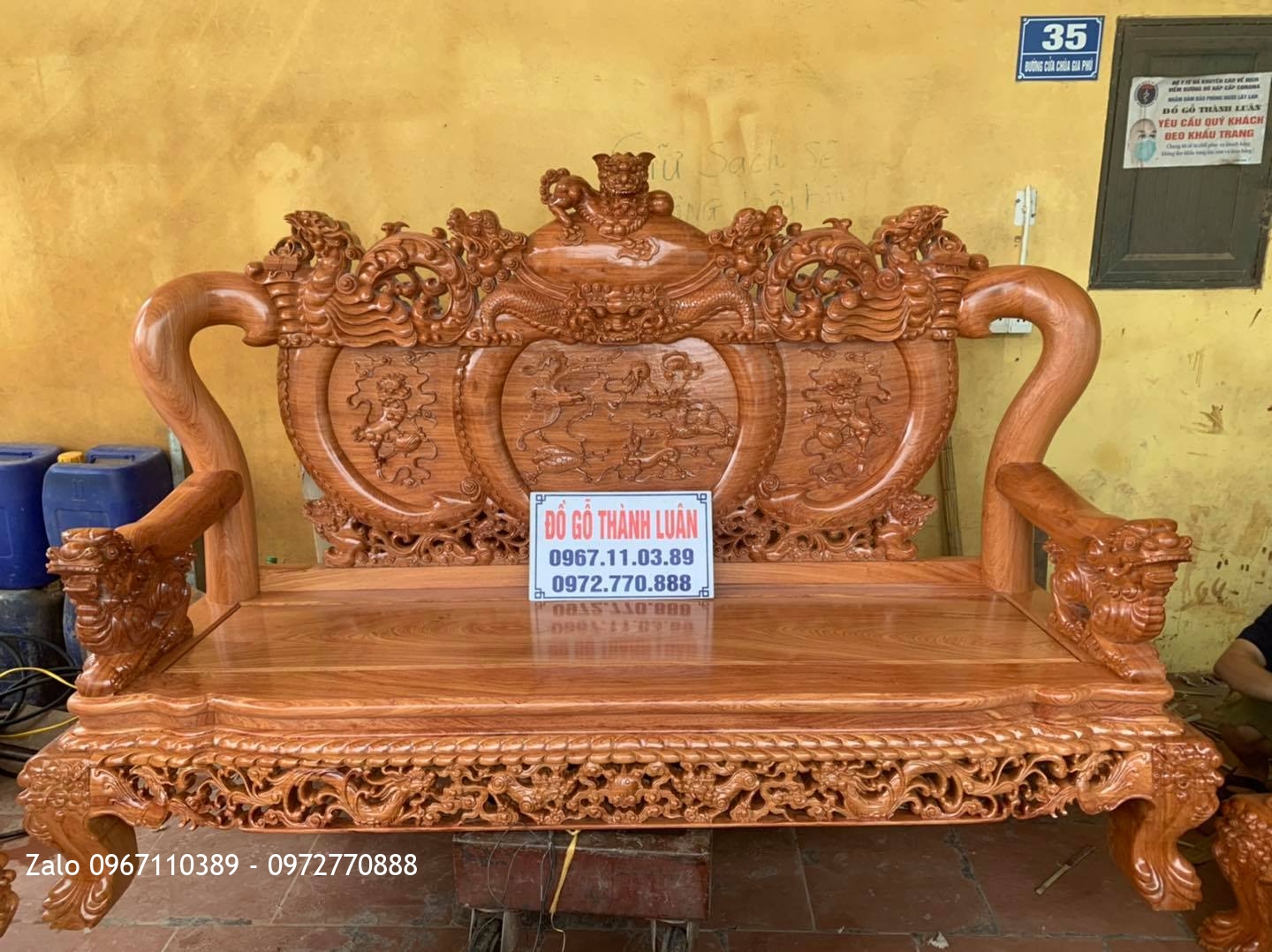 Bộ Ghế Nghê Bảo Đỉnh Gỗ Hương Đá cột 12 chân 14 10 món. A Tuyến Vũng Tàu.: