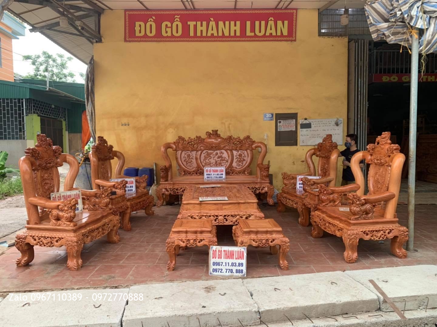 Bộ Ghế Nghê Bảo Đỉnh Gỗ Hương Đá cột 12 chân 14 10 món. A Tuyến Vũng Tàu: