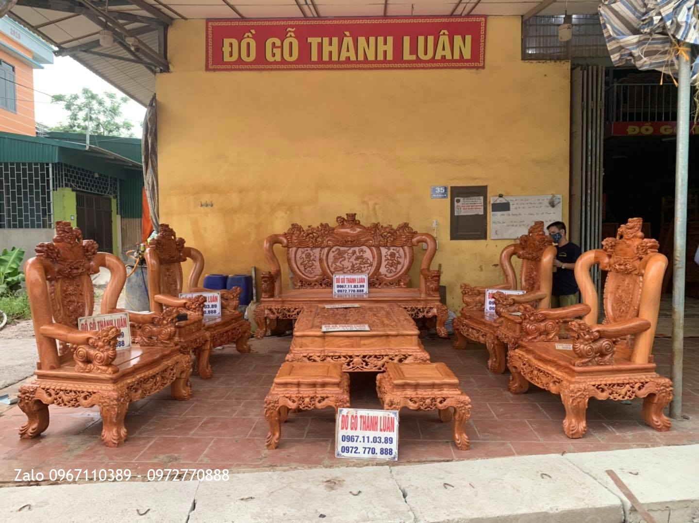 Bộ Ghế Nghê Bảo Đỉnh Gỗ Hương Đá cột 12 chân 14 10 món. A Tuyến Vũng Tàu: