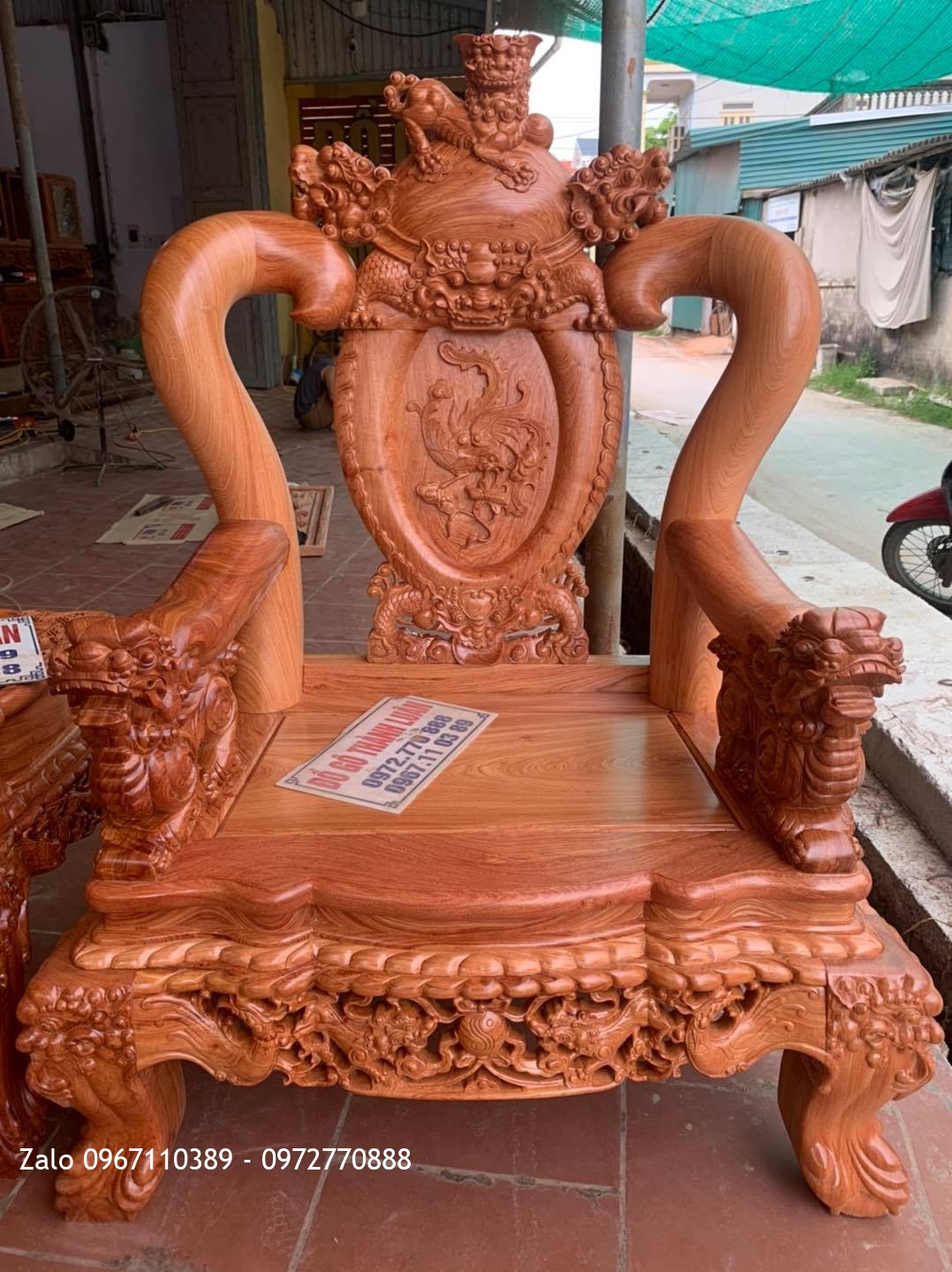 Bộ Ghế Nghê Bảo Đỉnh Gỗ Hương Đá cột 12 chân 14 10 món. A Tuyến Vũng Tàu: