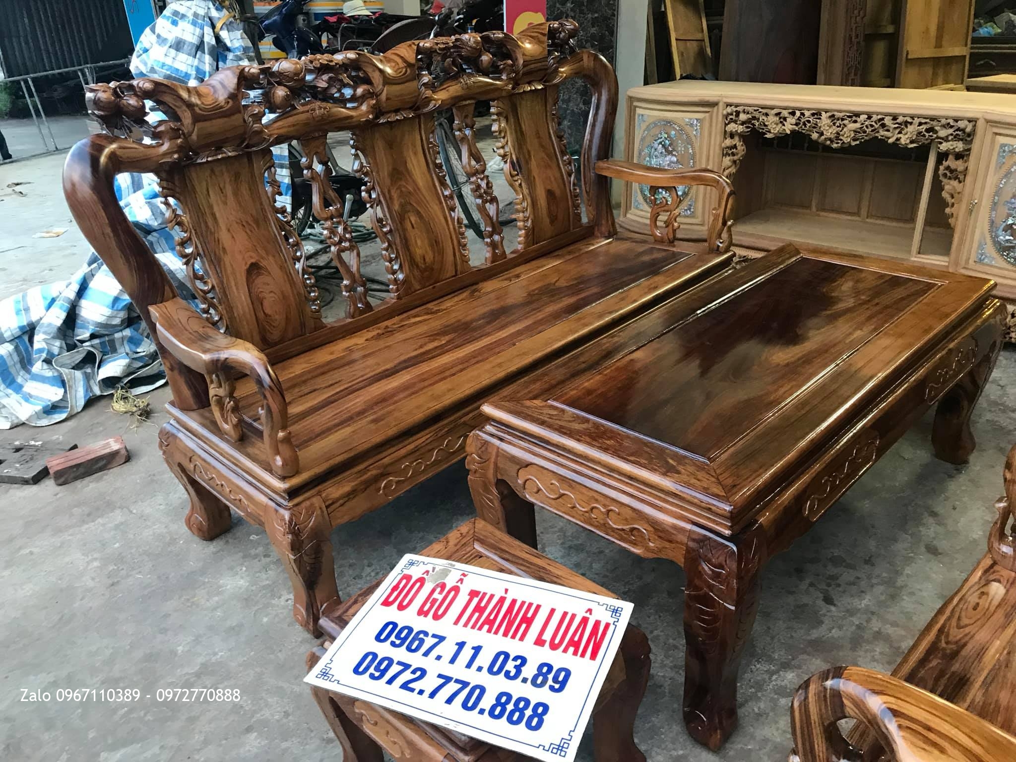 Bộ Bàn Ghế Minh Quốc Đào Chim Gỗ Gụ Ta Quảng Bình Cột 10. 6 Món chọn Vân Víp