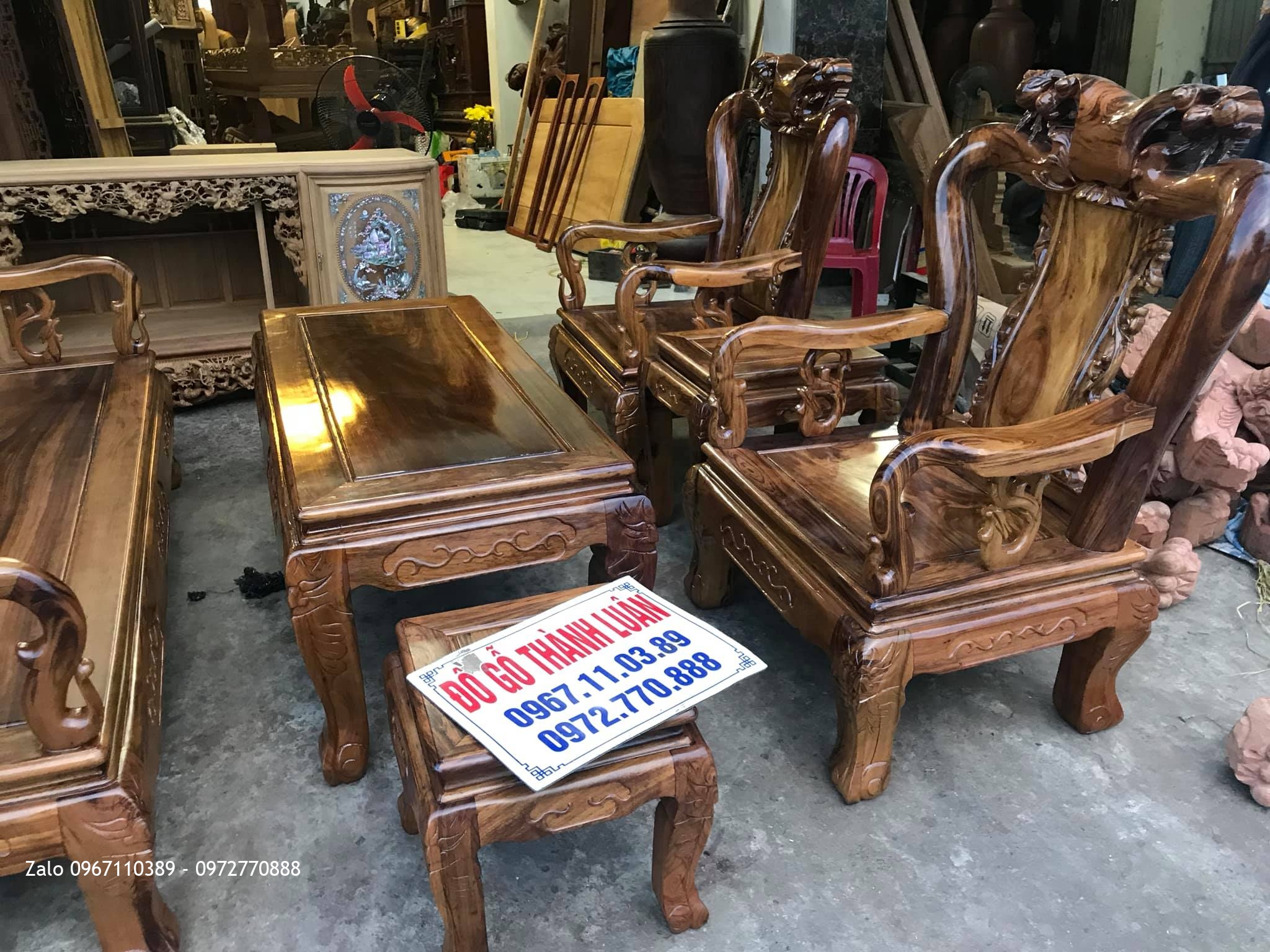 Bộ Bàn Ghế Minh Quốc Đào Chim Gỗ Gụ Ta Quảng Bình Cột 10. 6 Món chọn Vân Víp: