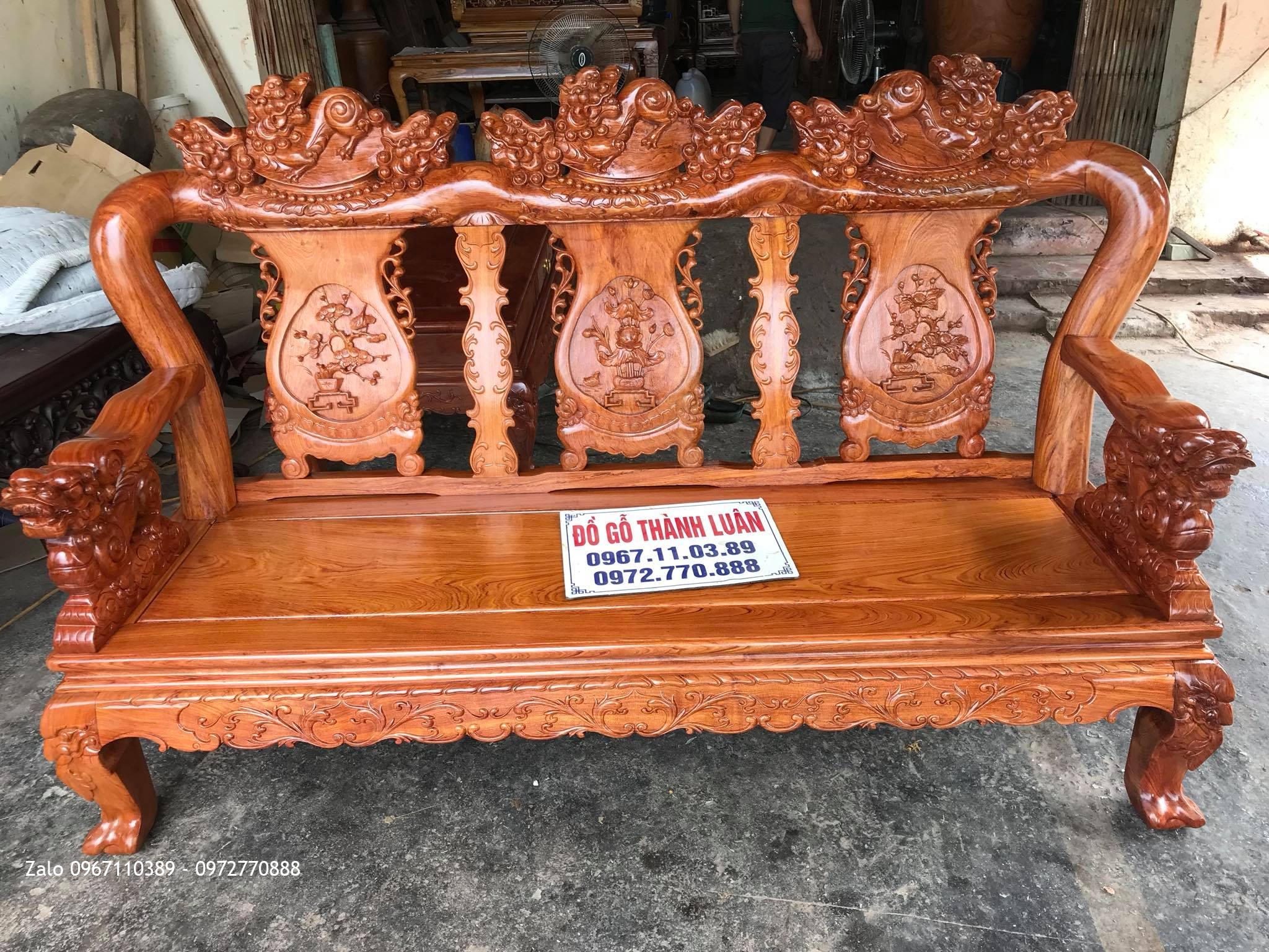 Bộ Bàn Ghế Minh Nghê Gỗ Hương Đá Cột 10.6 Món Víp. Anh Tâm Thường Tín HN..