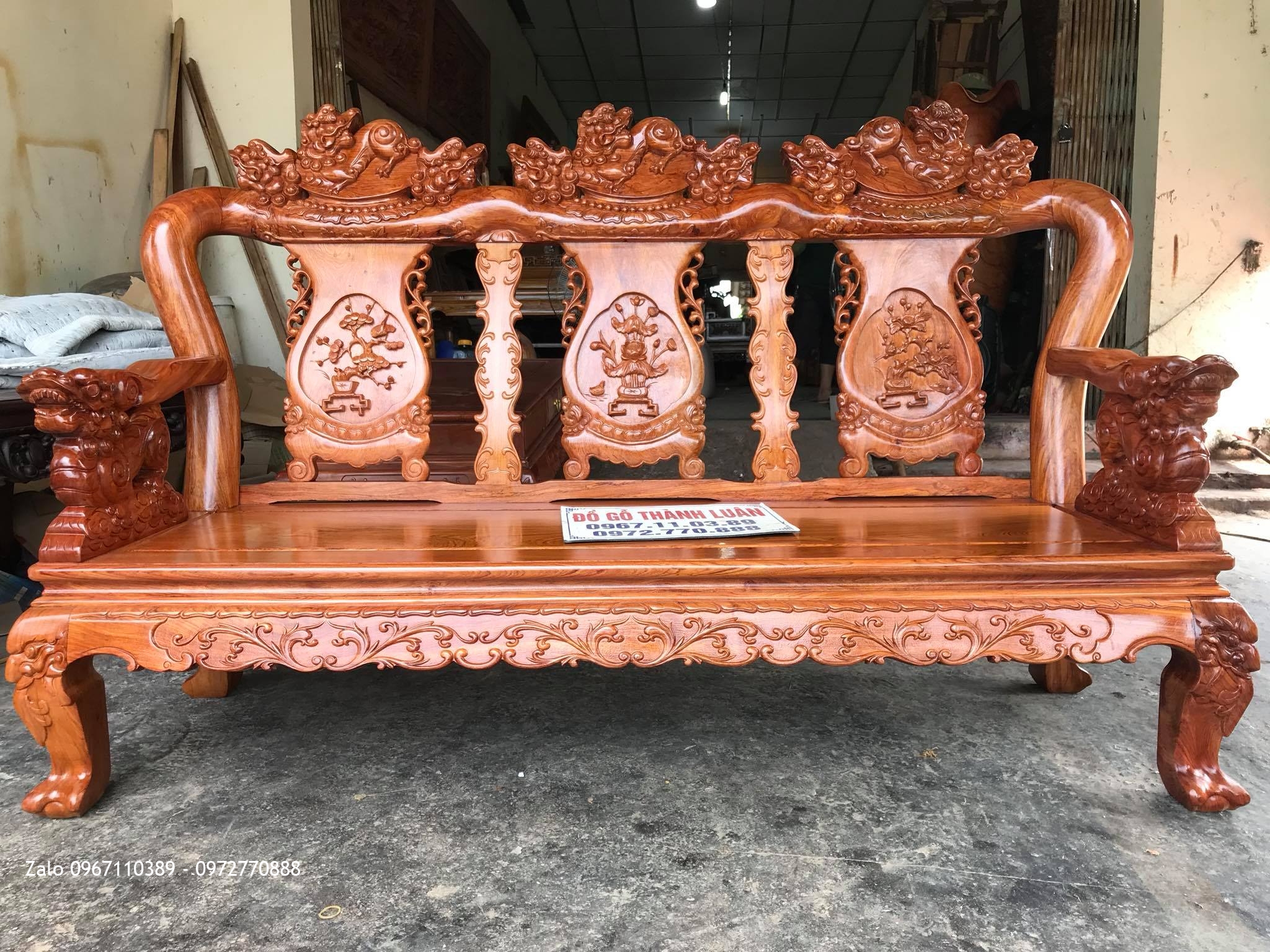 Bộ Bàn Ghế Minh Nghê Gỗ Hương Đá Cột 10.6 Món Víp. Anh Tâm Thường Tín HN..