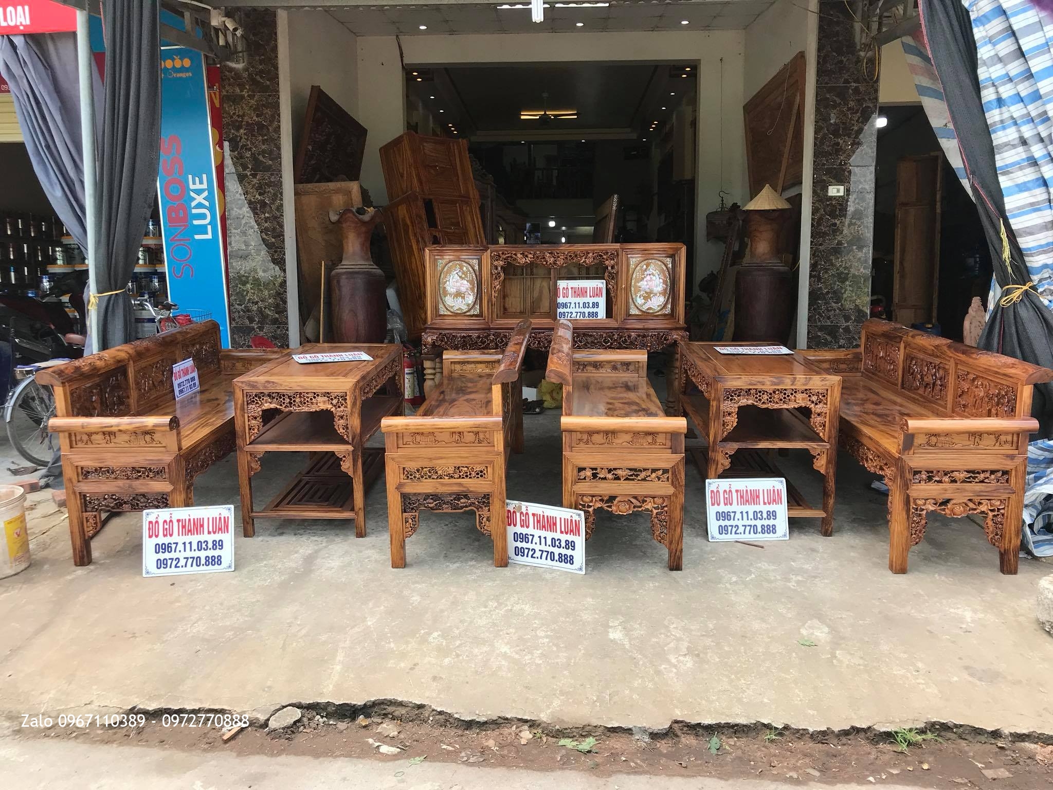 2 Bộ Trường Kỷ Tam Quốc .Tủ Chè Gỗ Gụ Ta Vân Vip. Khách Hàng Khoái Châu Hưng Yên