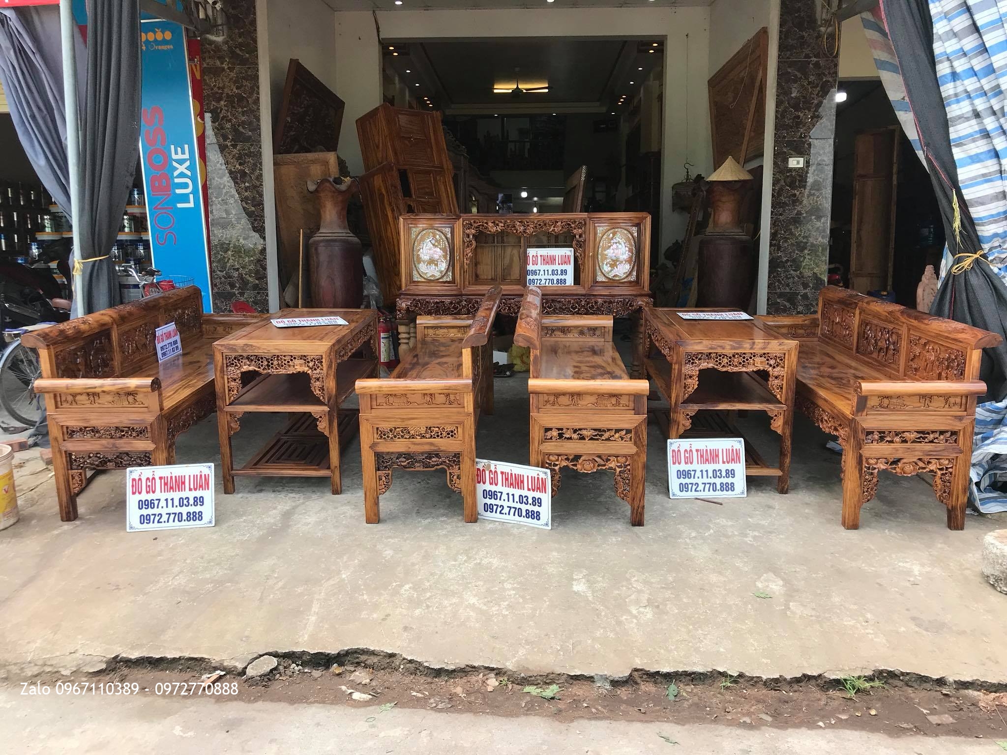 2 Bộ Trường Kỷ Tam Quốc .Tủ Chè Gỗ Gụ Ta Vân Vip. Khách Hàng Khoái Châu Hưng Yên