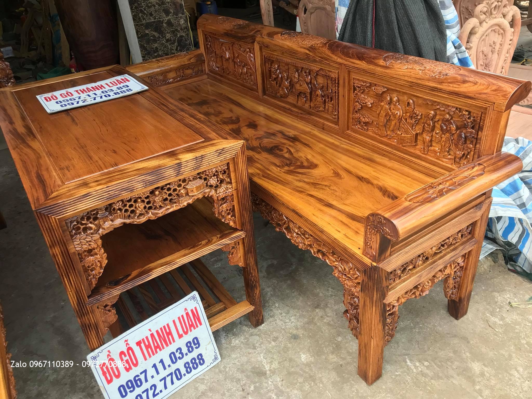 2 Bộ Trường Kỷ Tam Quốc .Tủ Chè Gỗ Gụ Ta Vân Vip. Khách Hàng Khoái Châu Hưng Yên,