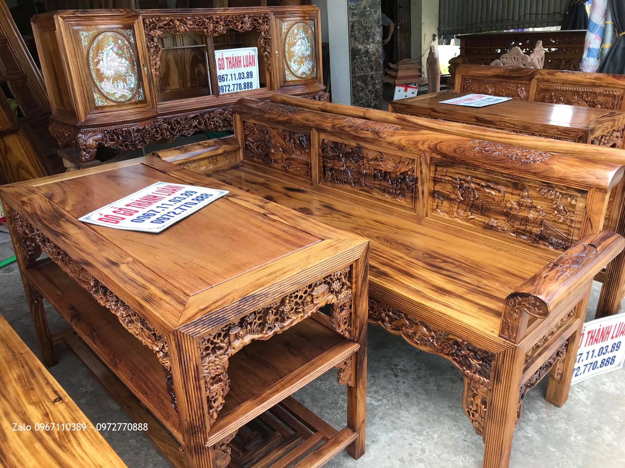 2 Bộ Trường Kỷ Tam Quốc .Tủ Chè Gỗ Gụ Ta Vân Vip. Khách Hàng Khoái Châu Hưng Yên,,