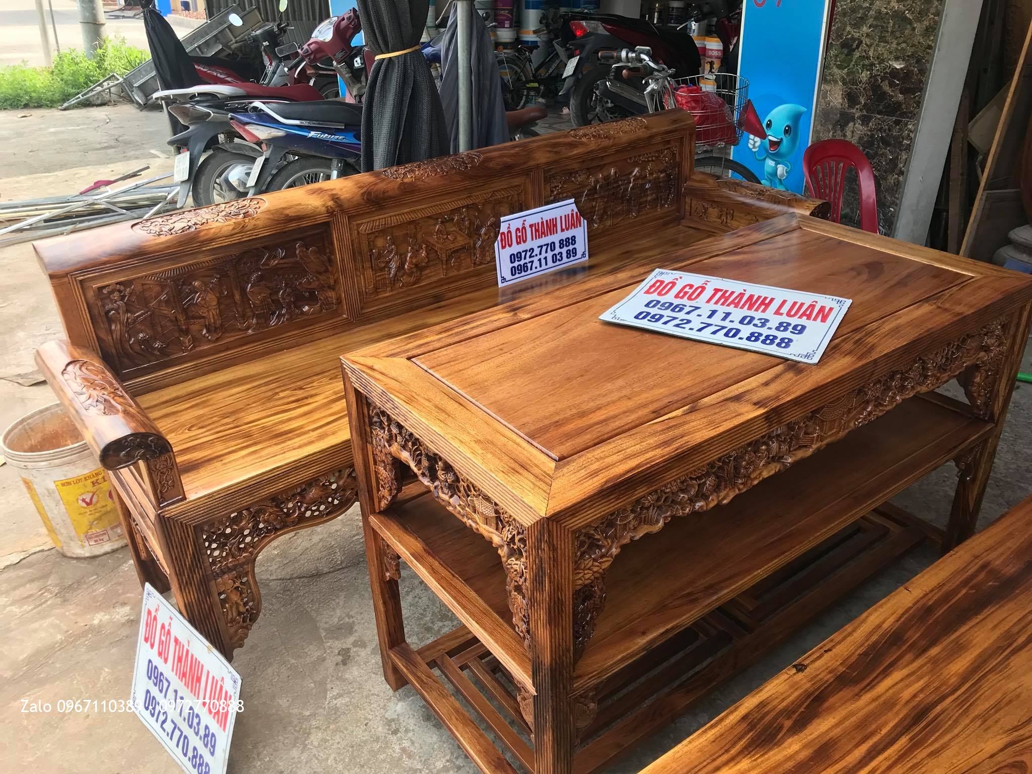 2 Bộ Trường Kỷ Tam Quốc .Tủ Chè Gỗ Gụ Ta Vân Vip. Khách Hàng Khoái Châu Hưng Yên,,