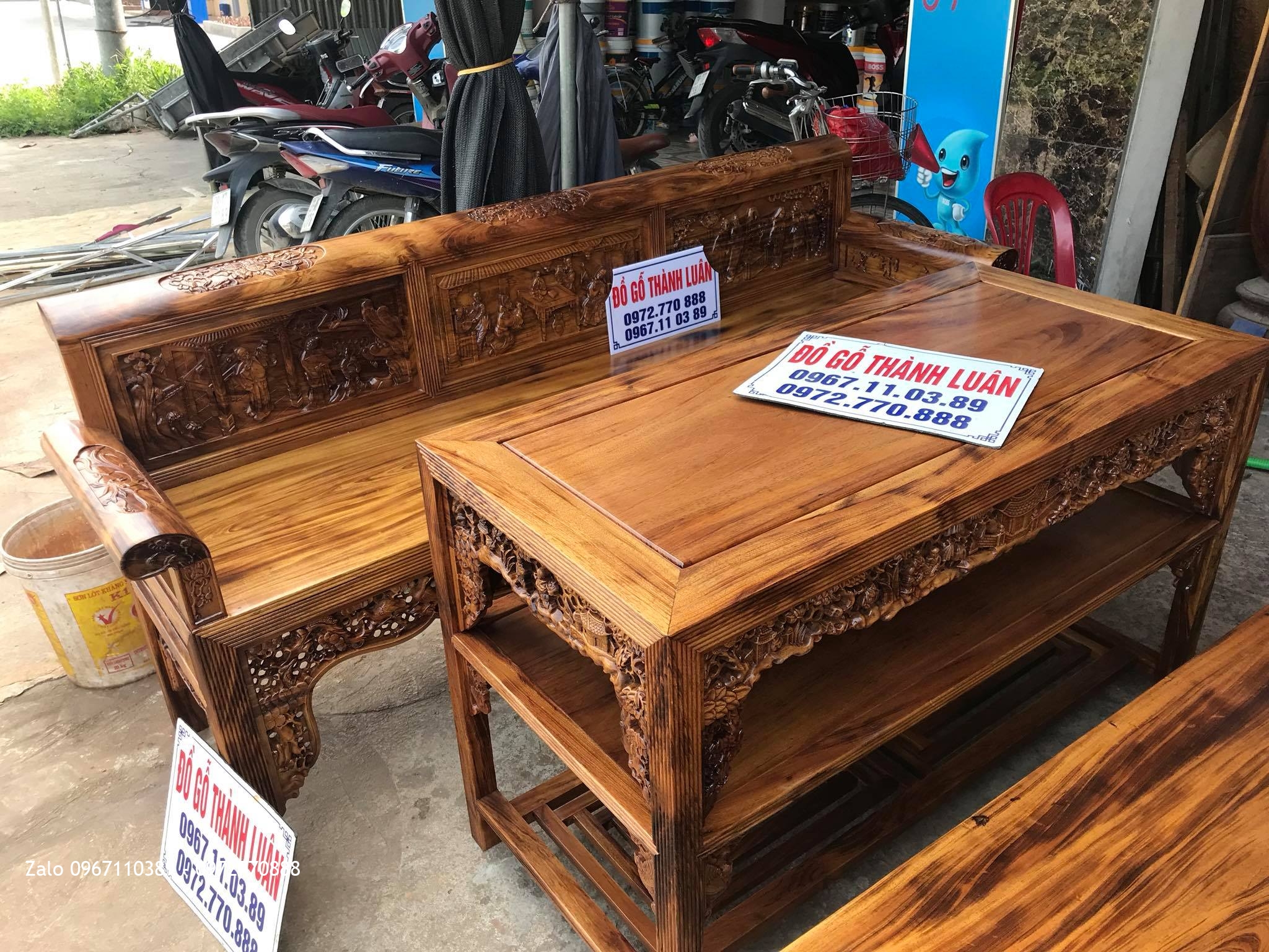 2 Bộ Trường Kỷ Tam Quốc .Tủ Chè Gỗ Gụ Ta Vân Vip. Khách Hàng Khoái Châu Hưng Yên,,