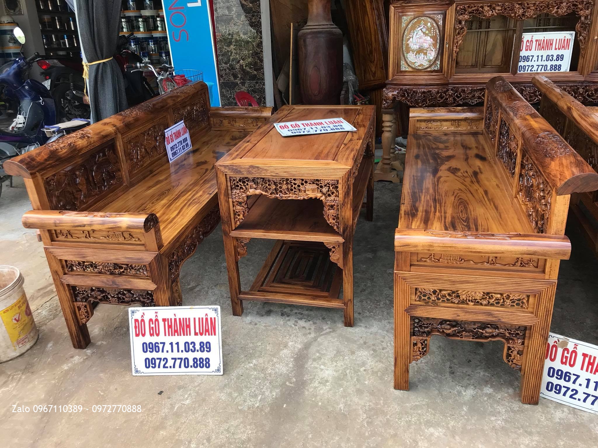 2 Bộ Trường Kỷ Tam Quốc .Tủ Chè Gỗ Gụ Ta Vân Vip. Khách Hàng Khoái Châu Hưng Yên.