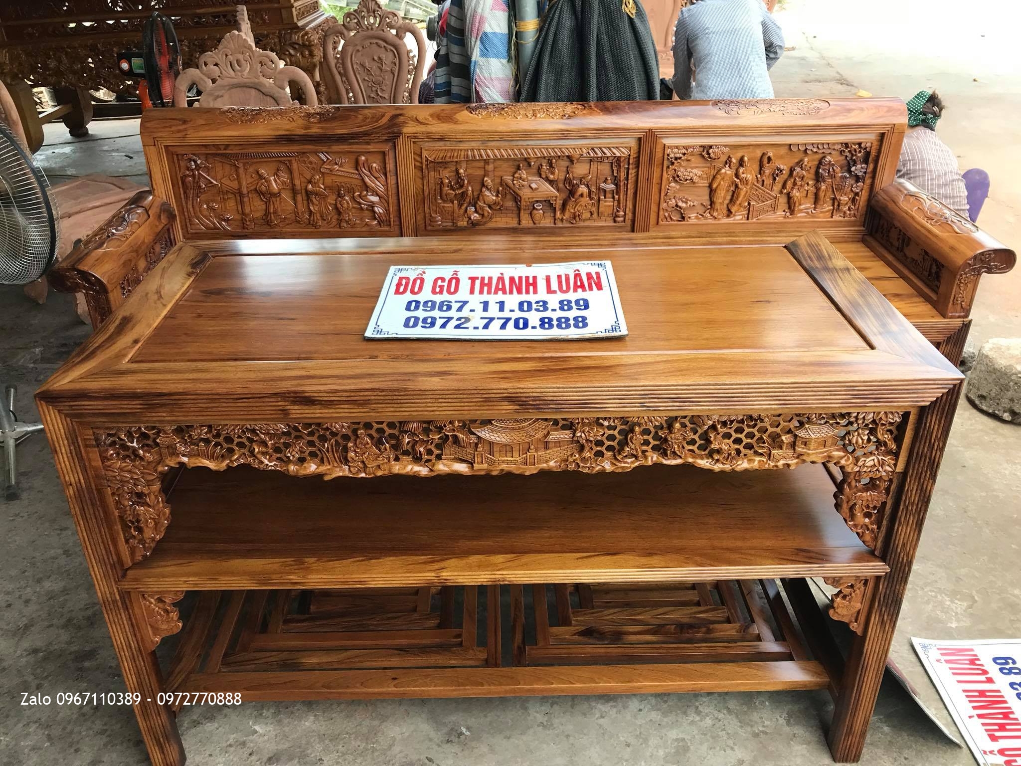 2 Bộ Trường Kỷ Tam Quốc .Tủ Chè Gỗ Gụ Ta Vân Vip. Khách Hàng Khoái Châu Hưng Yên.,