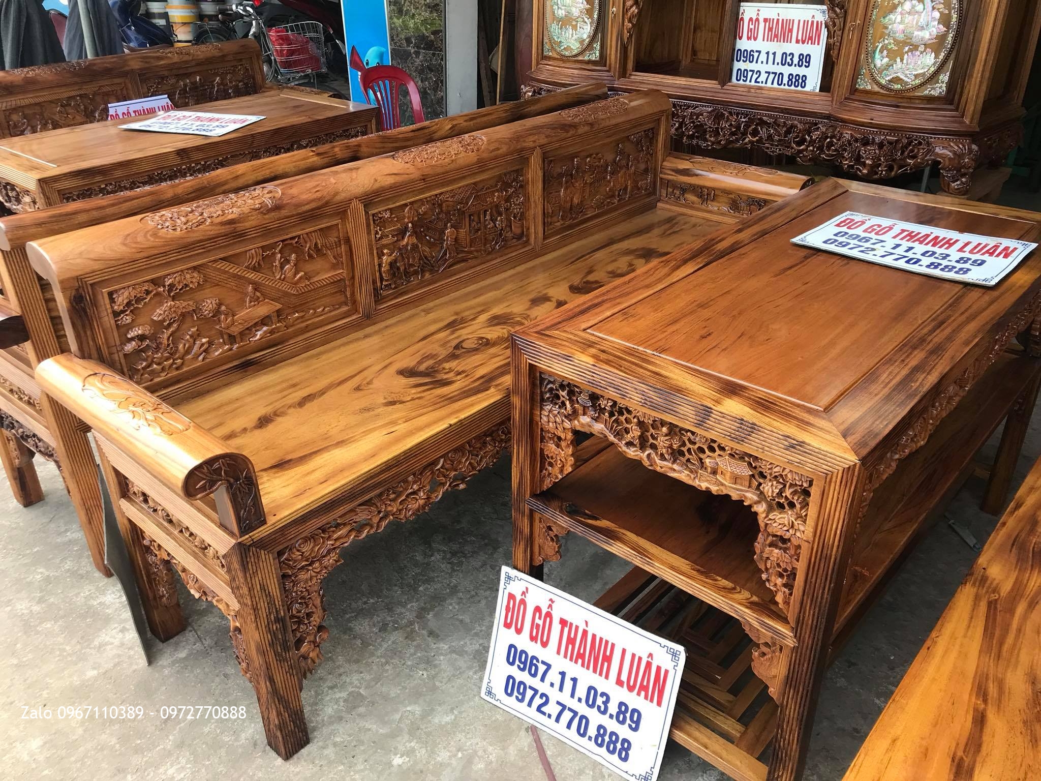 2 Bộ Trường Kỷ Tam Quốc .Tủ Chè Gỗ Gụ Ta Vân Vip. Khách Hàng Khoái Châu Hưng Yên..