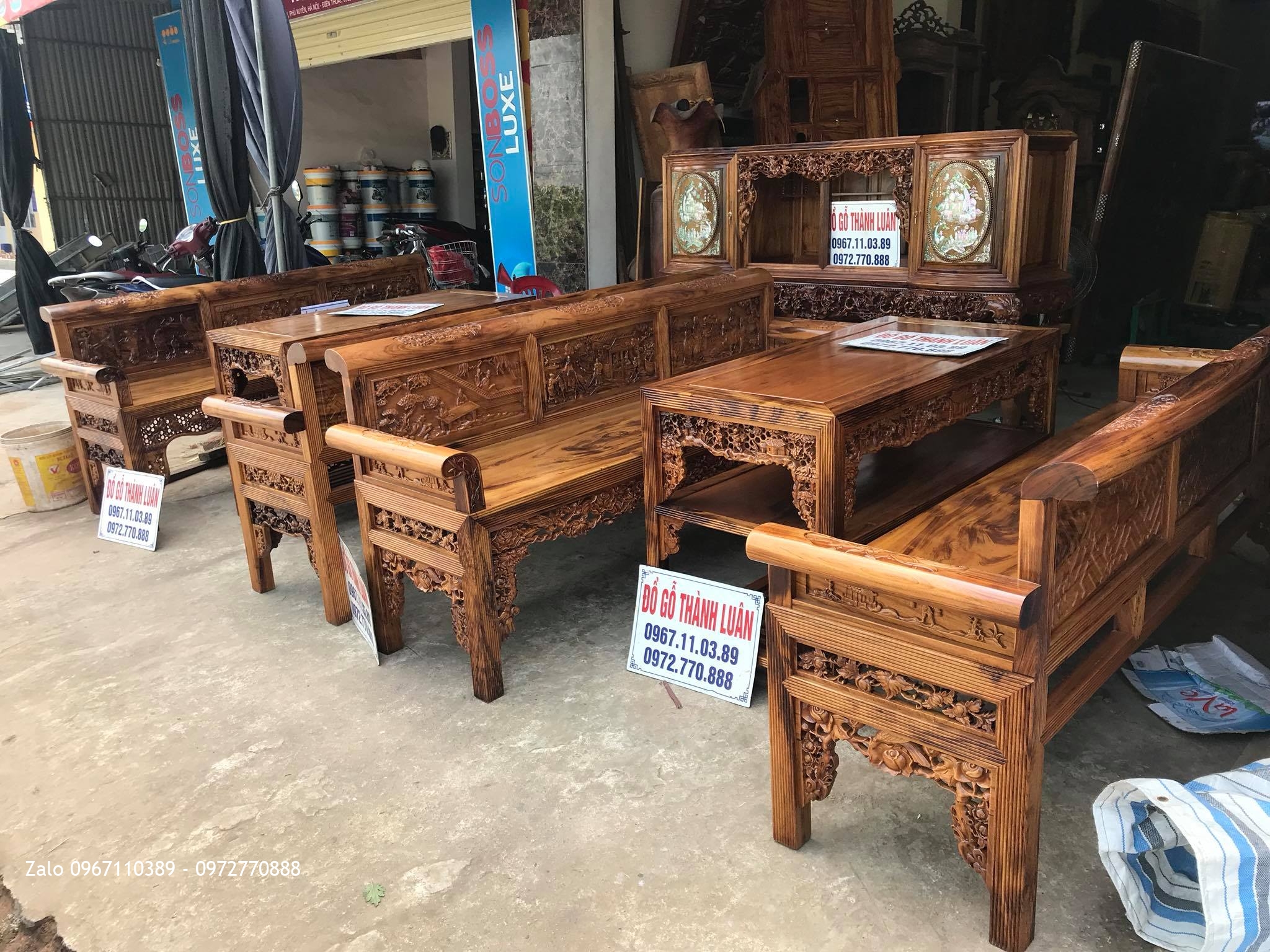 2 Bộ Trường Kỷ Tam Quốc .Tủ Chè Gỗ Gụ Ta Vân Vip. Khách Hàng Khoái Châu Hưng Yên..