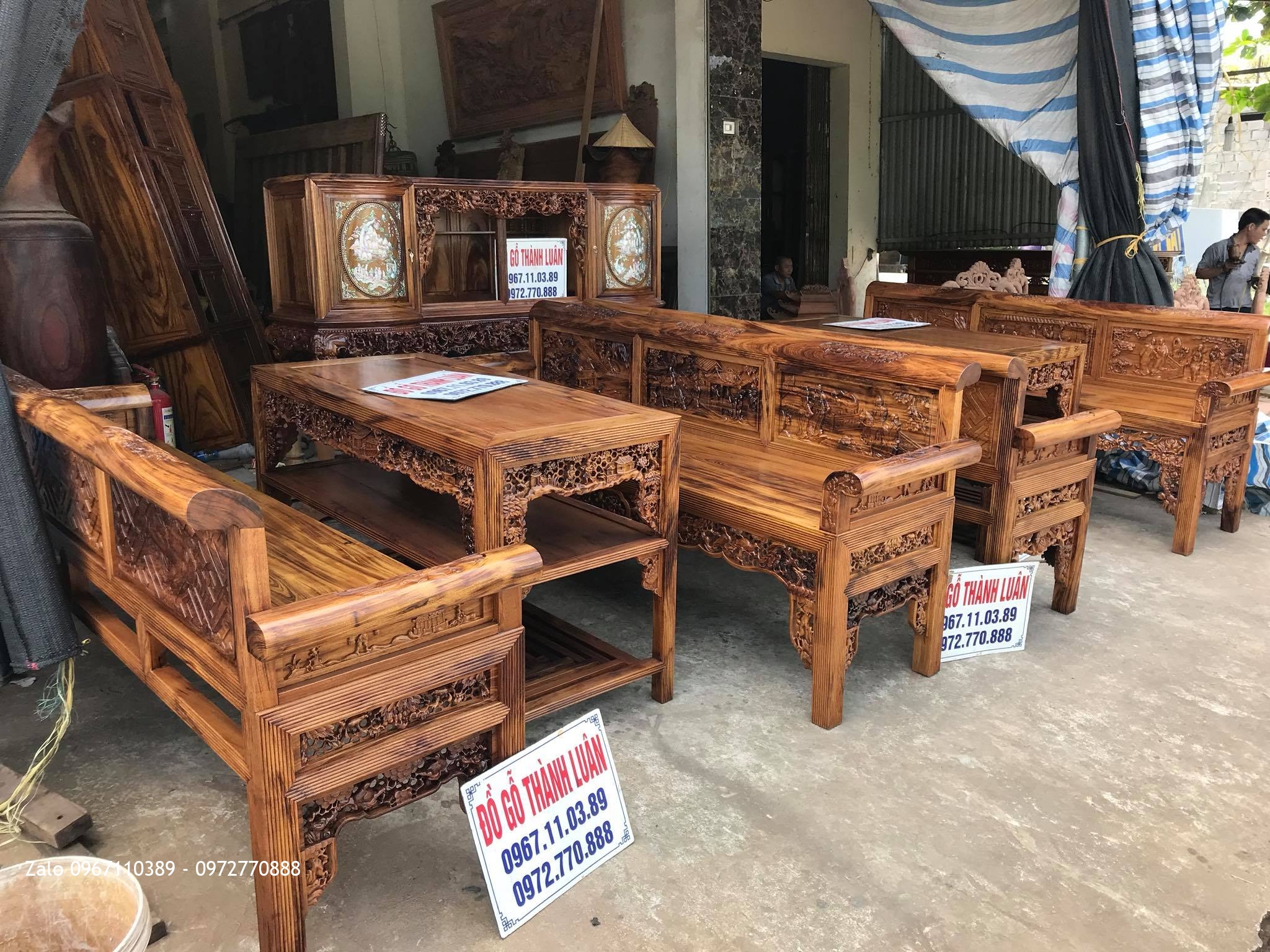 2 Bộ Trường Kỷ Tam Quốc .Tủ Chè Gỗ Gụ Ta Vân Vip. Khách Hàng Khoái Châu Hưng Yên..