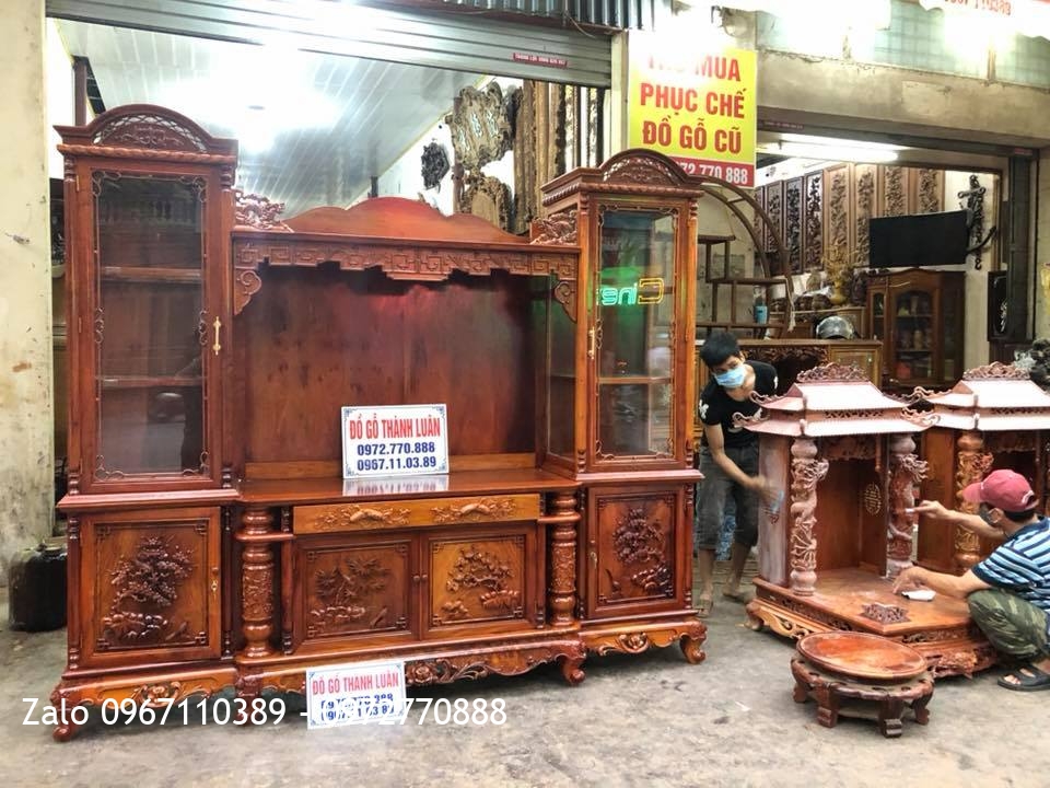 Tủ Kệ Tivi Ngăn Gian 2 Buồng Rượu Gỗ Hương Đỏ Lào--