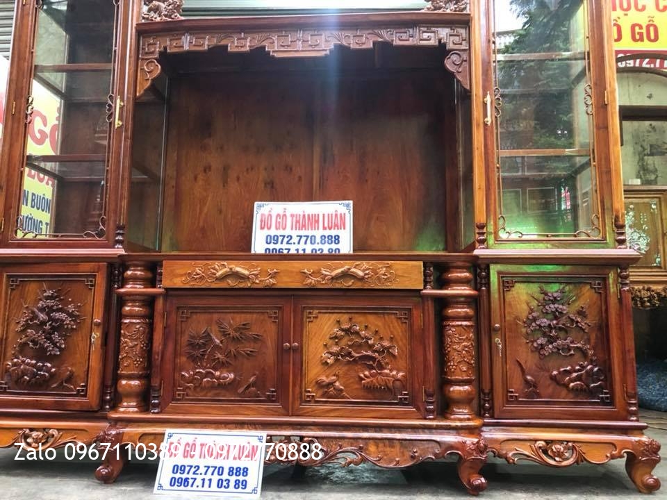 Tủ Kệ Tivi Ngăn Gian 2 Buồng Rượu Gỗ Hương Đỏ Lào-