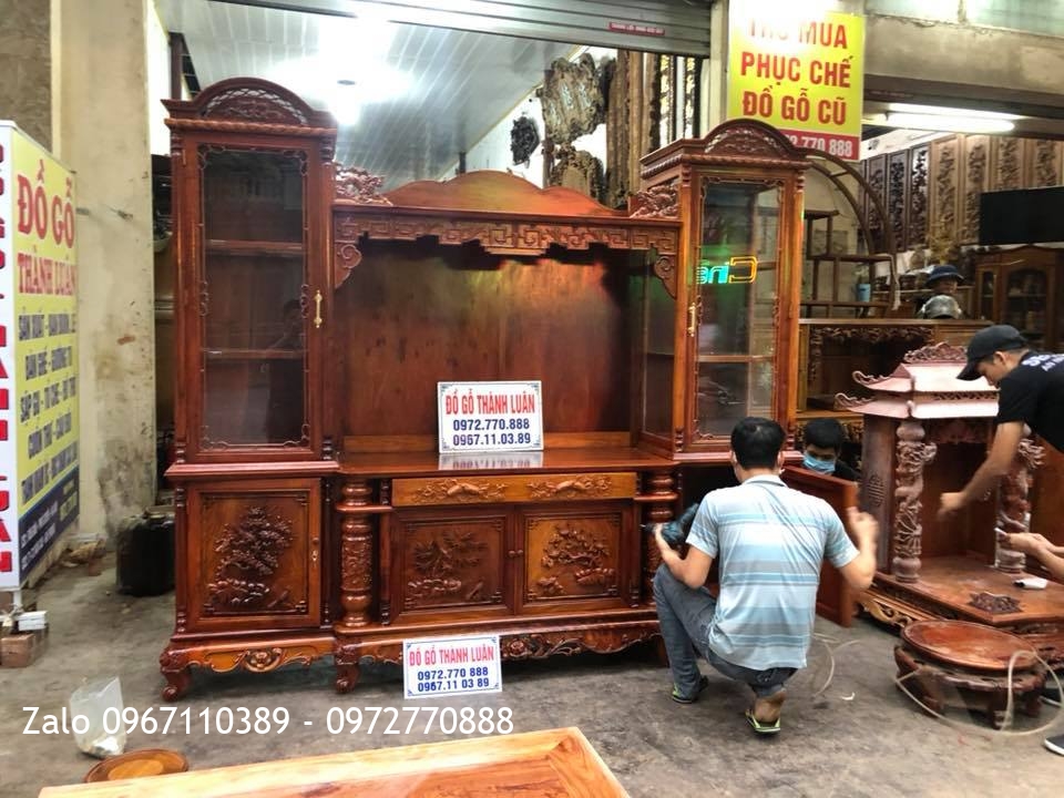 Tủ Kệ Tivi Ngăn Gian 2 Buồng Rượu Gỗ Hương Đỏ Lào.