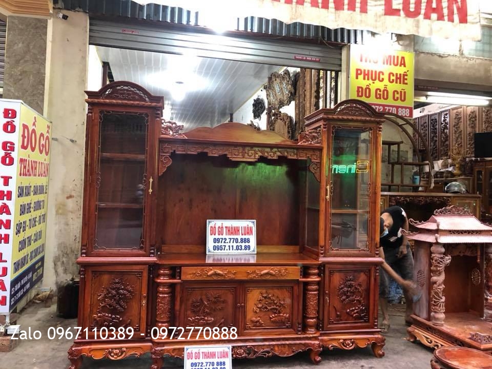 Tủ Kệ Tivi Ngăn Gian 2 Buồng Rượu Gỗ Hương Đỏ Lào.