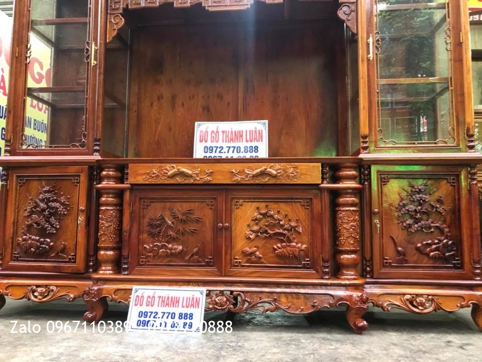 Tủ Kệ Tivi Ngăn Gian 2 Buồng Rượu Gỗ Hương Đỏ Lào: