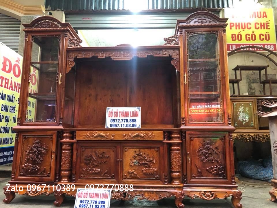 Tủ Kệ Tivi Ngăn Gian 2 Buồng Rượu Gỗ Hương Đỏ Lào: