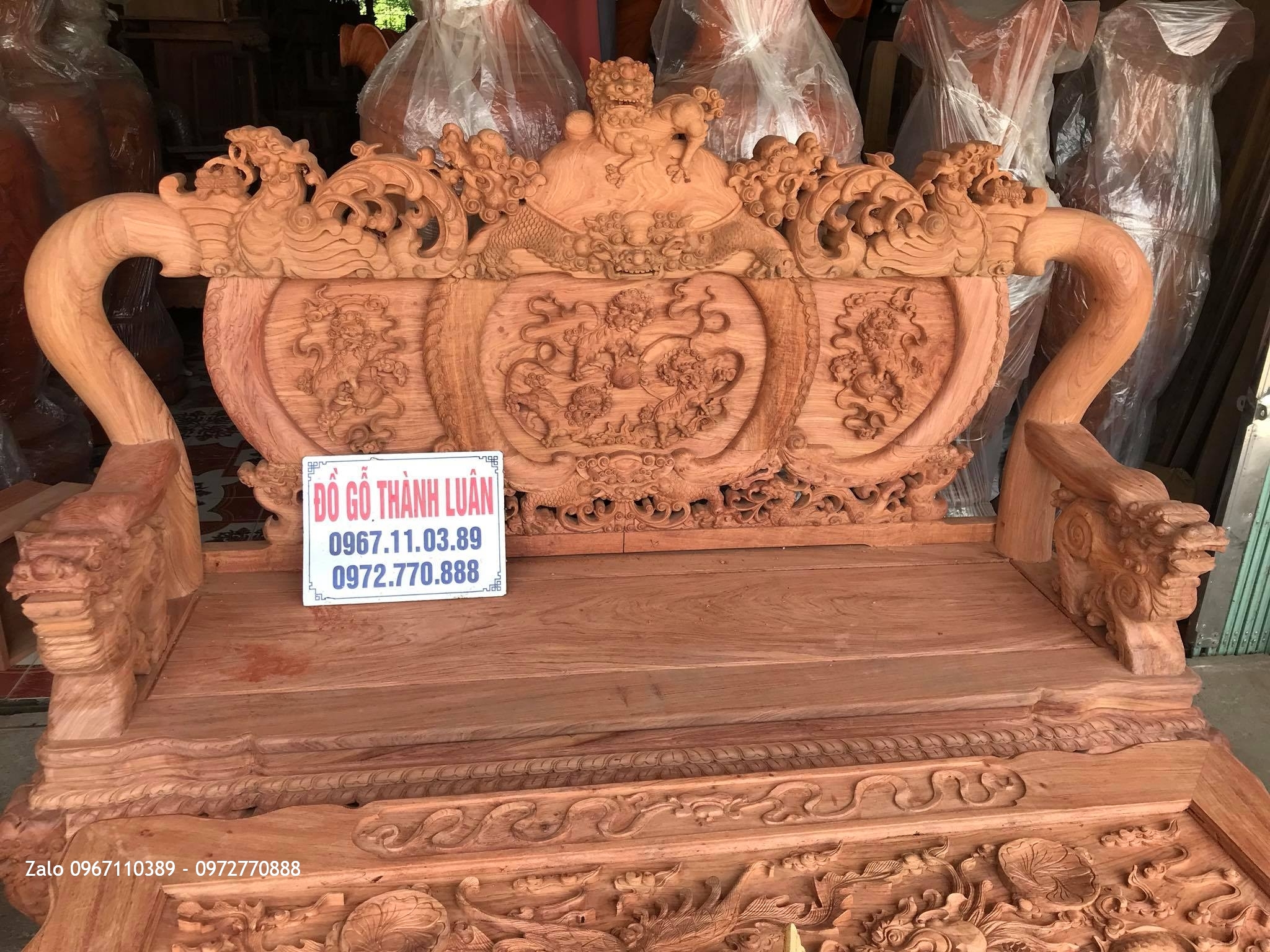 Bộ Ghế Nghê Bảo Đỉnh Gỗ Hương Đá Nam Phi Cột 12. 6 Món. A Tuấn Anh - Hà Đông Hà Nội