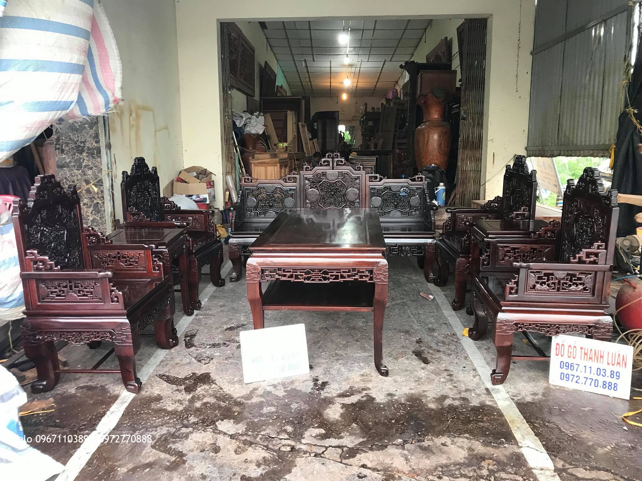 Bộ Trường Kỷ Huế Ngũ Lân 8 Món Gỗ Gụ Vip, Khách Cần Thơ