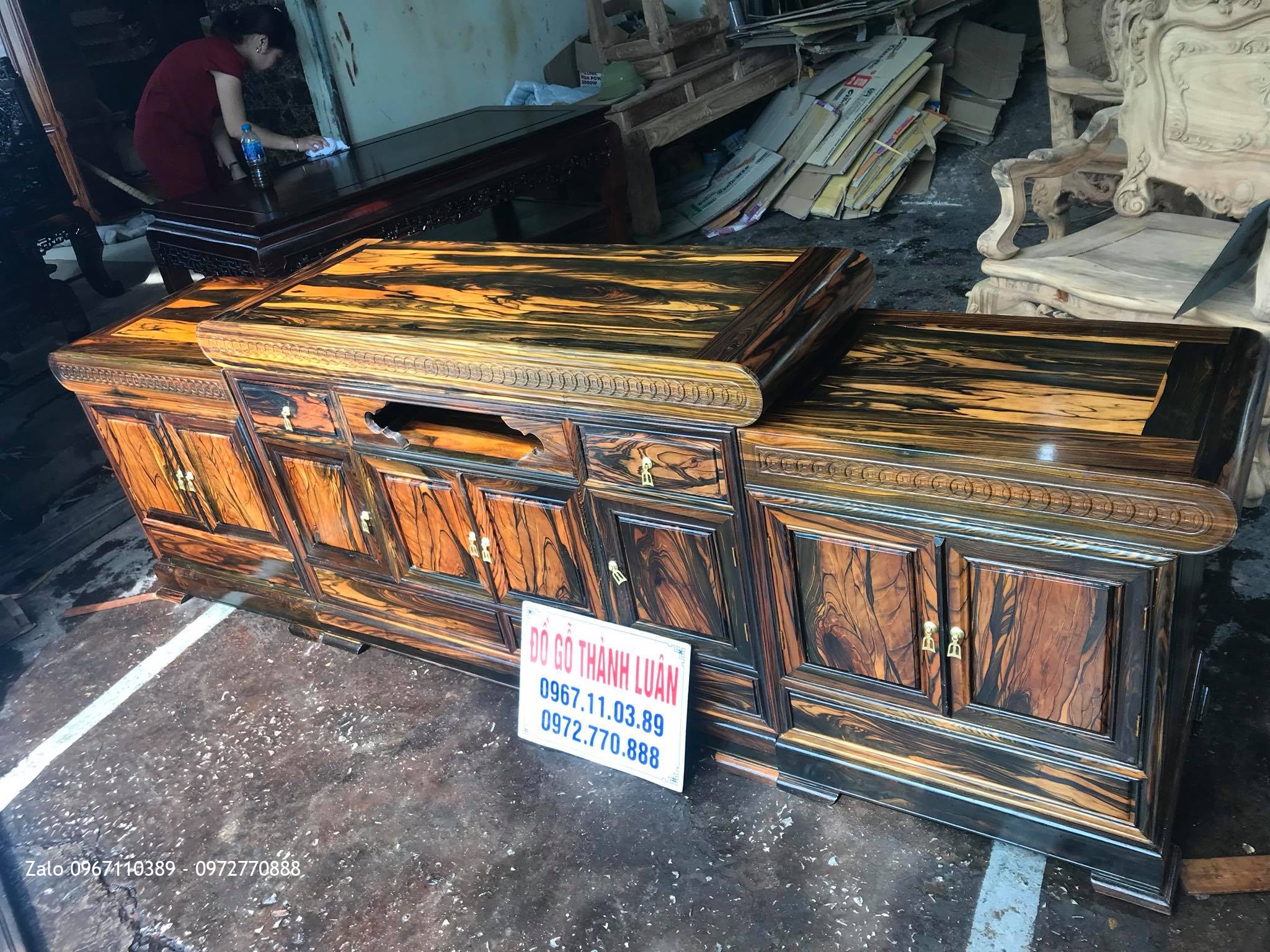 Kệ Tivi Kiểu Mõ Đồng Tiền Gỗ Mun Cánh Trơn 2m6, A Cương - Thanh Oai, Hà Nội: