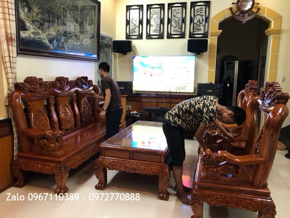 Bộ Ghế Minh Quốc Nghê Gỗ Hương Đá cột 12. 6 Món, Khách Hải Phòng