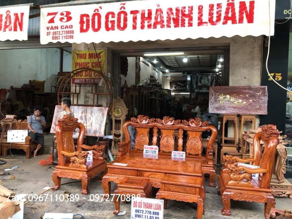 Bộ Ghế Minh Quốc Nghê Gỗ Hương Đá cột 12. 6 Món, Khách Hải Phòng