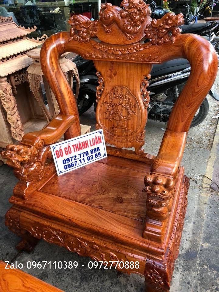 Bộ Ghế Minh Quốc Nghê Gỗ Hương Đá cột 12. 6 Món, Khách Hải Phòng,