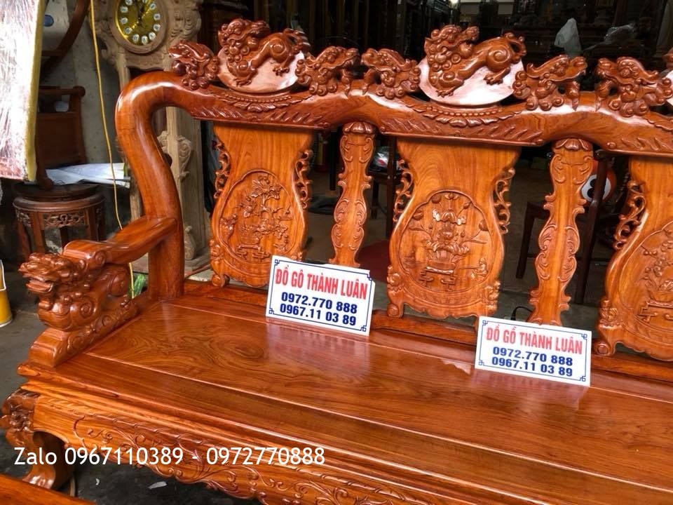 Bộ Ghế Minh Quốc Nghê Gỗ Hương Đá cột 12. 6 Món, Khách Hải Phòng,